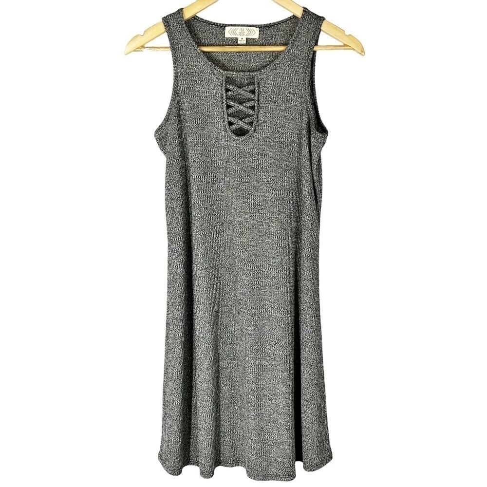 Pink Rose Gray‎ Marled Rib Knit Lace Up Sleeveless Dress M Minimalist Neutral